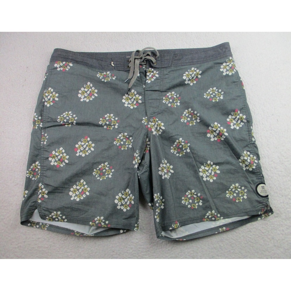 Roark Revival Board Shorts Mens 38 Gray Floral AOP Drawstring Swim Surfing Beach